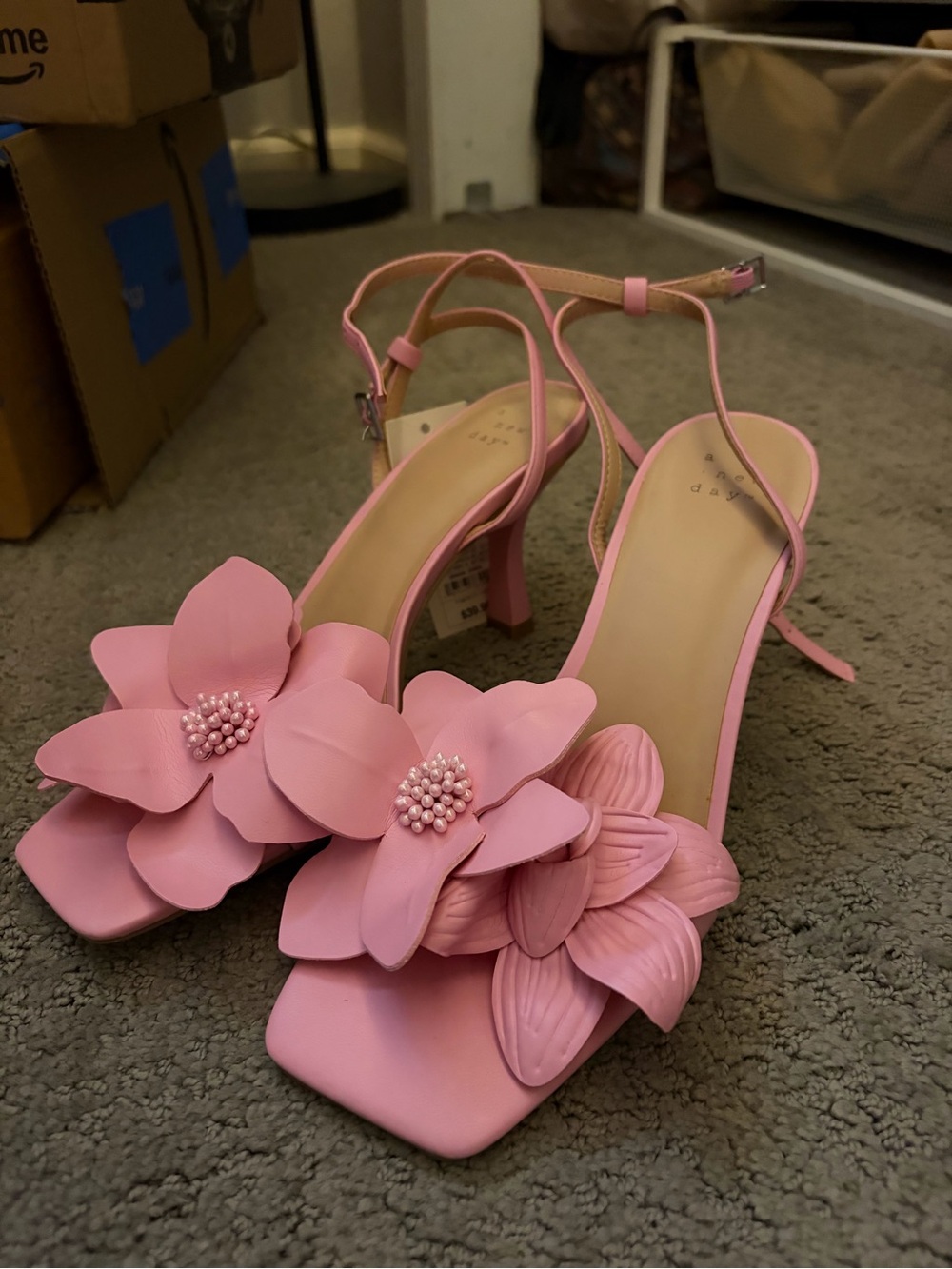 a new day Pink Floral Appliqué Mid Heel Sandals